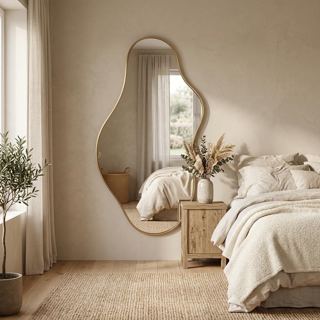 26x48 Inches Gold Wall Mirror Modern Asymmetrical Mirror