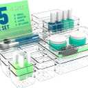 Yieach 25 Pc Clear Plastic Drawer Organizer Set,4 Sizes In Drawer Organizer Trays for Bathroom,Office,Kitchen Cabinet and Vanity Organizers,Desk Drawers Organizer Bin for Jewelry,Cosmetic,Utensil,Junk