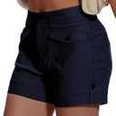 Womens Summer Shorts Dressy Casual Hiking Cargo Shorts Mid Rise Elastic Waist 2025 Trendy Cute Outfits Pockets (Blue M)