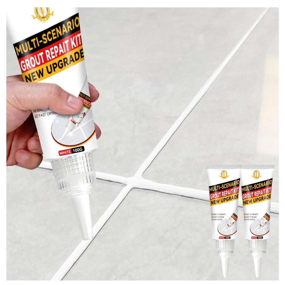 Tile Grout Repair Kit, 2 Pack White Grout Sealer for Shower, Bathroom, Tile, Kitchen, Waterproof Grout Cleaner Restore and Renew Floor, Tile Gaps, Joints, Lines