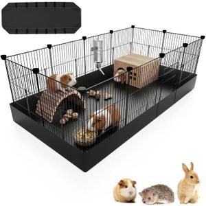 PAWING 12 Panels Small Animal Playpen with Waterproof Mat - Durable Metal Wire Yard Fence for Guinea Pigs, Kittens, Puppies, Hamsters, and Hedgehogs - Indoor & Outdoor Pet Cage, Black 48.4"L x 24.8"W x 16.1"H