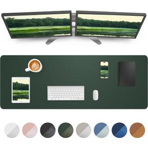 AFIING Leather Desk Pad Protector, Mouse Pad, Office Desk Mat, Non-Slip PU Leather Desk Blotter, Large Desk Mat, Waterproof Keyboard Mat for Office/Home/Decor (Dark Green, 48" x 17")