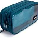 ZIPIT Half & Half Pencil Case, 3-Compartment Aesthetic Zipper Pouch, Teal | Clear-front pencil case for school, dedicated organizer panels, holds up to 70 pens & pencils, durable easy-care polyester
