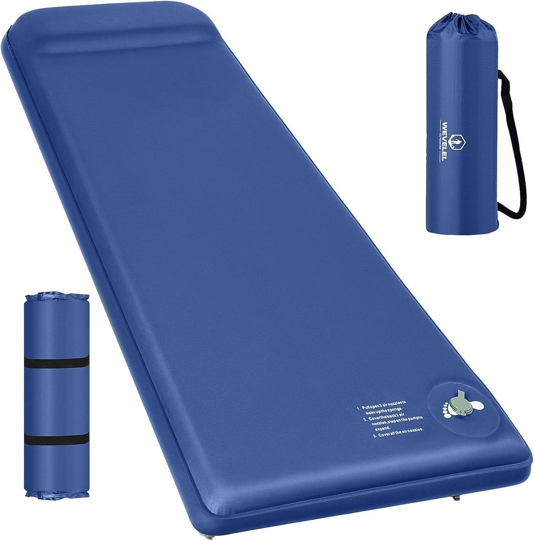 Wevelel Memory Sleeping Pad, 3.1" Ultra-Thick Foam Sleeping Mats for Camping, Easy Inflate&Deflate,9.5 R-Value Insulated Camping Mattress Pad with Pillow, for Car Travel Tent