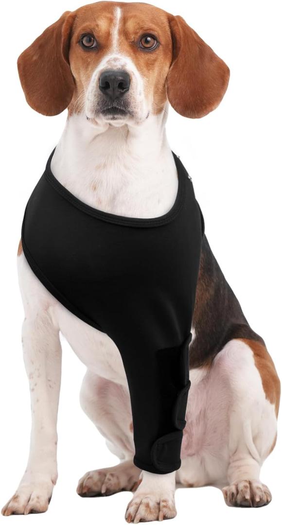 IECOii Recovery Suit for Dogs,Adjustable Front Leg Protection After Surgery,Durable Pet Leg Sleeve to Stop Licking and Biting,Dog Leg Wound Protector for Front Left Leg ONLY,Black-L