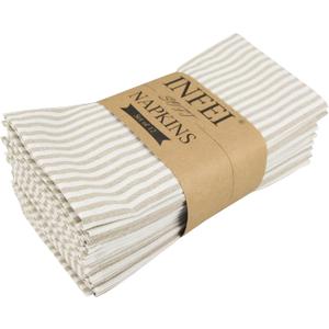 Plain Striped Cotton Linen Blended Dinner Cloth Napkins - Set of 12 (40 x 30 cm) - for Events & Home Use (Beige), 15.75 x 11.81 inches