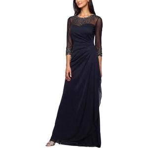 Alex Evenings Women's Long A-line Mother of The Bride Dress with Illusion Neck and Sleeves , 10P