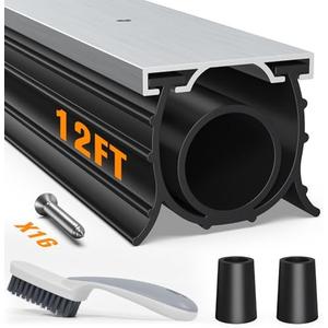 Garage Door Seals Bottom Rubber, with Aluminum Track Retainer Kit, 3-Sided Weatherproof Seal, Three Layers of Protection Available, Garage Door Bottom Seal 12 Ft, Easy to Install (Black)