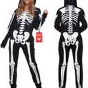Morph Skeleton Costume Women, Skeleton Jumpsuit Womens, Halloween Costume Adult Women (Large, Black)