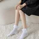 Lace Ruffle Frilly Socks for Women - Lace Ankle Socks with Bow (White)