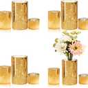 CHILL RECIPE Gold Cylinder Vases Glass Candle Holders Bulk, Mercury Hurricane Candle Holder Small Flower Vases for Centerpieces Tea Light Pillar Votive Candles Wedding Decor Party (4 Set 12Pcs)