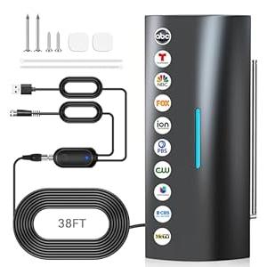 2800+ Miles Range TV Antenna, 2025 Strongest Digital Antenna for Smart TV Indoor with Amplifier, 360° Long Range Reception HD Local Channels -38FT Coax Cable -Supports 8K, 4K, 1080P for Smart/ Old TVs