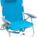 Rio Beach 2-Pack Wide Big Boy 4-Position Backpack Beach Chair with Pillow, Arms, and Storage Pouch, Lightweight Outdoor Portable Camping Chair with Carry Straps, Supports up to 300 lbs., Blue/Red