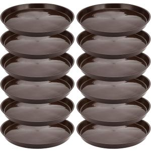 12 Pack 17 Inch Plastic Plant Saucers, Round Plant Pot Saucers, Large Flower Pot Drip Trays Plants Garden Saucers for Indoor Outdoor Planters, Brown
