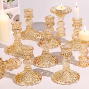 Gold Candle Holder Set of 12, Glass Taper Candle Holders, Gold Candlestick Holders, Candle Stick Holder for Table Centerpieces, Wedding, Christmas & Home Decor