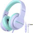 iClever HS19 Kids Headphones for School with Microphone, Safe Volume Limiter 74/85dBA, Over-Ear Girls Boys Headphones for Kids with FunShare Foldable Wired for iPad/Travel (Purple)