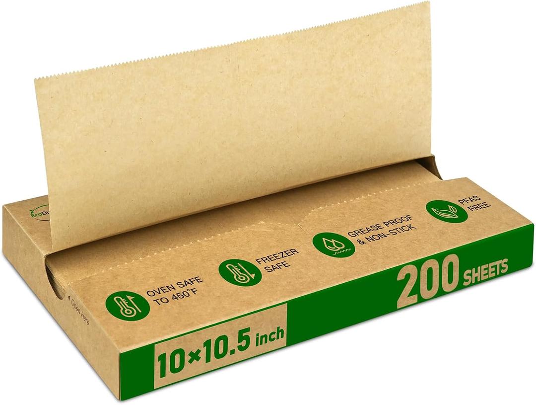 EcoDispose Precut POP UP Deli Paper Sheet Pack of 200, Interfolded Heavy Paper for Food Wrap and Serving (10" x 10-1/2", Kraft）, 10“x10.5”inch