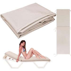 1 Pcs Waterproof Chaise Lounge Cushion Cover Outdoor (Not Includes Cushion) 72 x 21 x 3 Inch Chair Replacement Cover Chaise Slipcover with Zipper Ties for Patio Pool (Beige)