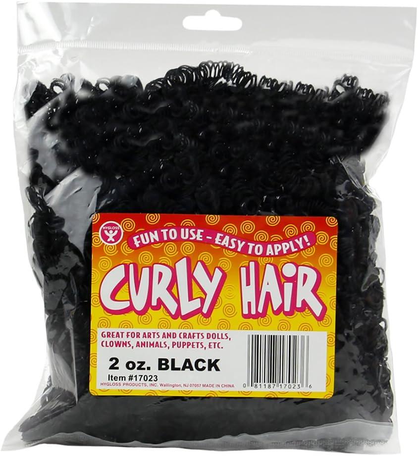 Hygloss 2 oz Curly Doll Hair for Crafts Black- Premium Synthetic Hair for Doll Making, Puppets, and Arts & Crafts Projects Easy Application