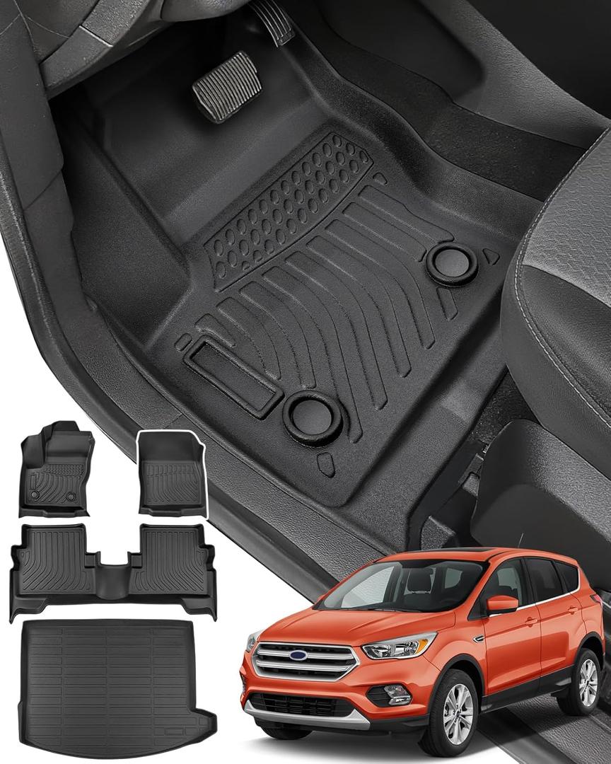 DrCarNow Floor Mats Cargo Liners for Ford Escape 2013 2014 2015 2016 2017 2018 2019 All Weather TPE Rubber Trunk Mat for Ford Escape 2013-2019 Accessories