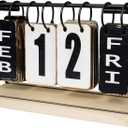 Wooden Desk Calendar, Perpetual Flip Calendar with Large Display, Daily Desktop Calendar Rustic Farmhouse Desk Accessories for Home Office Decor