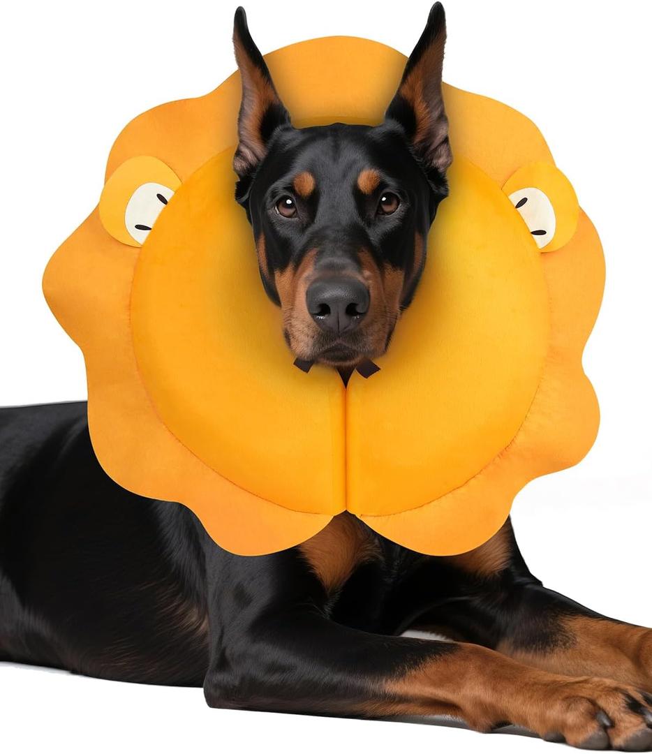 MIDOG Inflatable Dog Cone Collar, Cute Lion Mane Recovery Collar for Large Medium Dogs, Soft Blow-Up Donut Alternative After Surgery, Anti-Lick Protective Neck E-Collar (L+, 11"-14")