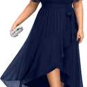 Womens Plus Size Long Dress Chiffon High Low Split Ruffle Evening Bridesmaid Wedding Guest Formal Maxi Dresses (Navy Blue) Size 22W