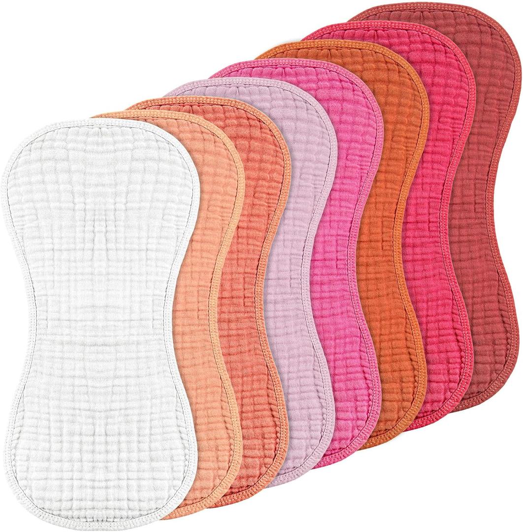 Frienda 8 Pack Muslin Burp Cloths for Baby Large 20 x 10 Inch Cotton Burp Rags for Spit up Drool Absorbent Soft Multicolor Wash Cloths Diapers for Newborn Girl Boy Essential Shower Gift(Sweet Color)