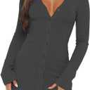 Long Sleeve Sweater Dresses Women Sexy V Neck Midi Dress 2025 Trendy Fall Casual Midi Dresses Winter Clothes Grey, Large