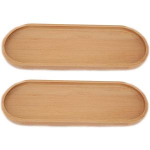 Fermus Wooden Tray, Set of 2, 12.5 Inch Long, Jewelry Dish Cosmetics Organizer Bathroom Clutter Wood Decorative Serving Platter Small Storage Tray, Oval (2 Pack)