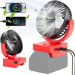 Rozlchar Cordless Fan Compatible For Milwaukee 18V Battery, Work for 48-11-1820, 48-11-1850, Jobsite Fan With USB A/C Fast Charging For Camping Workshop and Construction Site(No Battery) (Red)