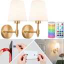Peel and Stick Wall Sconces Battery Operated: Wireless Adhesive Wall Lights Easy Install Renter Friendly, 10000mAh Rechargeable Wall Lamp for Bedroom Living Room Wall Decor (11.8inch, Brass)