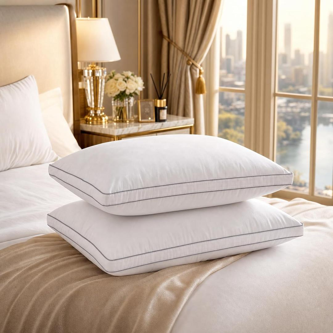Luxury Goose Down Pillows Set of 2, Standard Size Hotel Quality Feather Pillows for Sleeping, Soft Breathable Cotton Sateen Cover, Premium Bed Pillows for Side Back Stomach Sleepers, Standard（Pack of 2）