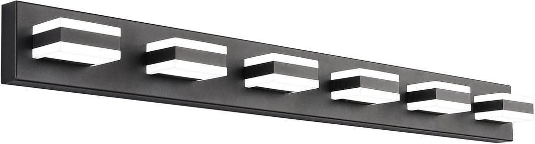 SOLFART Modern LED Vanity Light Matt Black Vanity Light Bathroom Lighting Fixture Over Mirror 6 Lights
