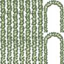 CQURE 14 Pack Eucalyptus Garland, Artificial Greenery Garland Spring Faux Eucalyptus Leaves Table Vines for Wedding Backdrop Fireplace Arch Door Wall Room Decor98FT