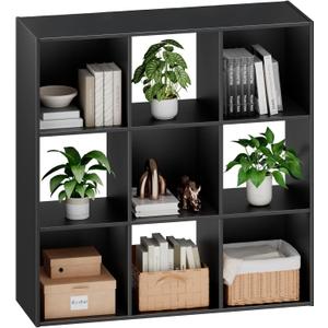 Sweetcrispy 9 Cube Storage Organizer - Open Cube Bookshelf with 5 Removable Back Panels, Display Storage Bookcase for Living Room, Bedroom, Entrance Hall, Home Office，36" L×11.6" W×36" H, Black