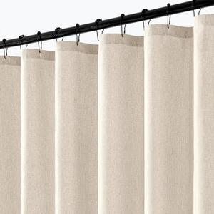 ANRODUO Boho Farmhouse Cream Polyester Textured Fabric Shower Curtain Set - 72"x84" with 12 Metal Hooks, Waterproof & Heavy Duty Polyester, Button Hole Design, Machine Washable for Bathroom
