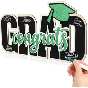 Qunclay Class of 2026 Wood Signs Graduation Party Decorations 2026 Congrats Grad Sign Wooden Signature Board with Pen Graduation Photo Booth Prop for High School College Grad Party Supplies(Green)