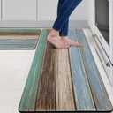MAYHMYO Kitchen Rugs and Mats Set of 2 Teal Farmhouse Anti Fatigue Mat PVC Non Slip Retro Rustic Wood Texture Kitchen Mats for Floor,17.3 x 29 x 0.4 inch + 17.3 x 47 x 0.4 inch