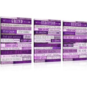 Purple Room Decor for Women - Motivational Inspirational Quotes Wall Art for Office - Large Canvas Wall Art Ready to Hang Size 16" x 24" x 3 Pieces, 24"L x 16"W x 3PCS