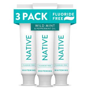 Native Fluoride Free Toothpaste, Whitening - for Adult, Kids 2+ Oral Care - Wild Mint & Peppermint Oil Flavor, 4.1oz (Pack of 3)