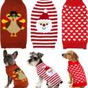 3 Pack Thanksgiving Christmas Valentine Dog Sweater, Knit Holiday Dog Sweater Thanksgiving Fall Warm Sweaters Outfit Clothes for Small Medium Large Dogs Pets (Turkey & Santa & Heart, Large)