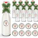 Whaline 8 Sets Christmas Coquito Swing Top Glass Bottles 16oz Clear Flip Top Bottles with Caps Pine Needles Label Stickers for Xmas Holiday Party Home Dinner Decor