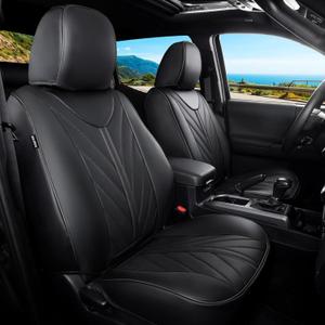 FREESOO for Tacoma 2005-2015 Seat Covers Full Set - Custom Fit for Toyota Tacoma Double Crew Cab, SR, SR5, TRD Sport, TRD Off-Road, Pickup Truck Seat Covers with Faux Leather(Black)