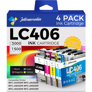 LC406 Ink Cartridges for Brother Printer Replacement for Brother LC 406 LC406XL Ink Cartridges Use with MFC-J4535DW MFC-J4335DW MFC-J4345DW MFC-J5855DW MFC-J6555DW MFC-J6955DW Printer (4 Pack)
