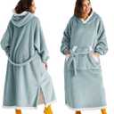 Bedsure Wearable Blanket Hoodie, Long Hooded Blanket Sweatshirt as Birthday Gifts for Women, Cozy Sherpa Hoodie for Adult, Standard, Light Green