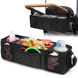 Wagon Parent Console Only Compatible with Wonderfold W4, Stroller Snack Tray, 2 Insulated Cup Holders, Black