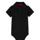 Teach Leanbh Baby Boys Pure Color Cotton Short Long Sleeve Polo Bodysuit 3-24 Months (Black, 6 Months)