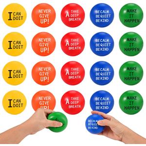 GOLDGE 20pcs Big Motivational Stress Balls 2.76 inches Bright Colors, Inspirational Stress Relief Balls, Encouraging PU Bulk Toys for Adults, Therapy Fidget Toys for Valentines Gifts & Anxiety Relief
