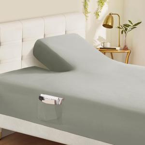 Horbaunal Split Top King Fitted Sheet Only for Adjustable Beds, Soft Microfiber Split Head Flex King Fitted Bed Sheet Fits Up to 16" Deep Mattress, Light Grey